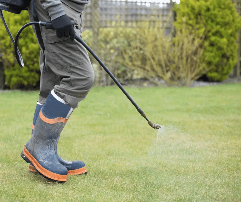 Paul spraying yard deodorizer after a cleanup