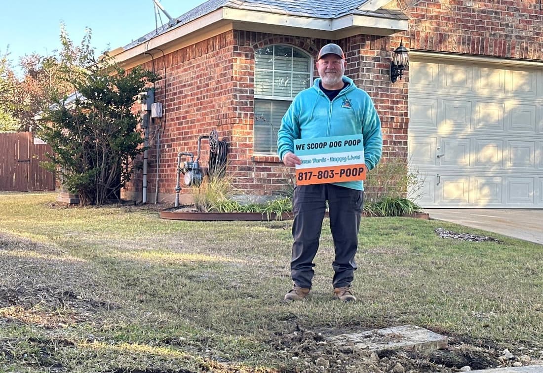 Rhino Scoop dog waste removal service at a clean residential property in Justin, Texas