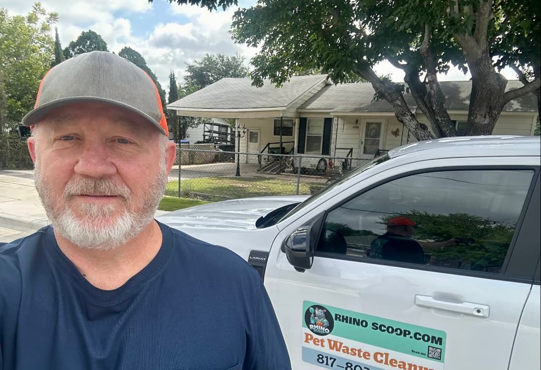Rhino Scoop dog waste removal service at a clean residential property in Lakeside, Texas