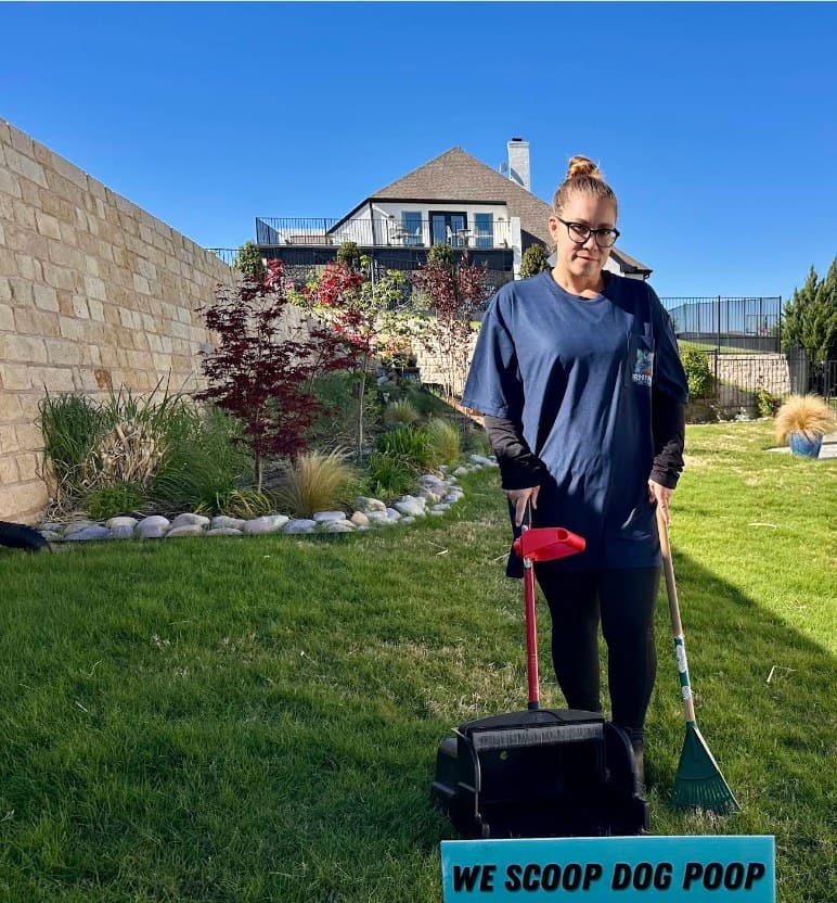 Professional Rhino Scoop dog waste removal service at a well-maintained home in Westlake, Texas