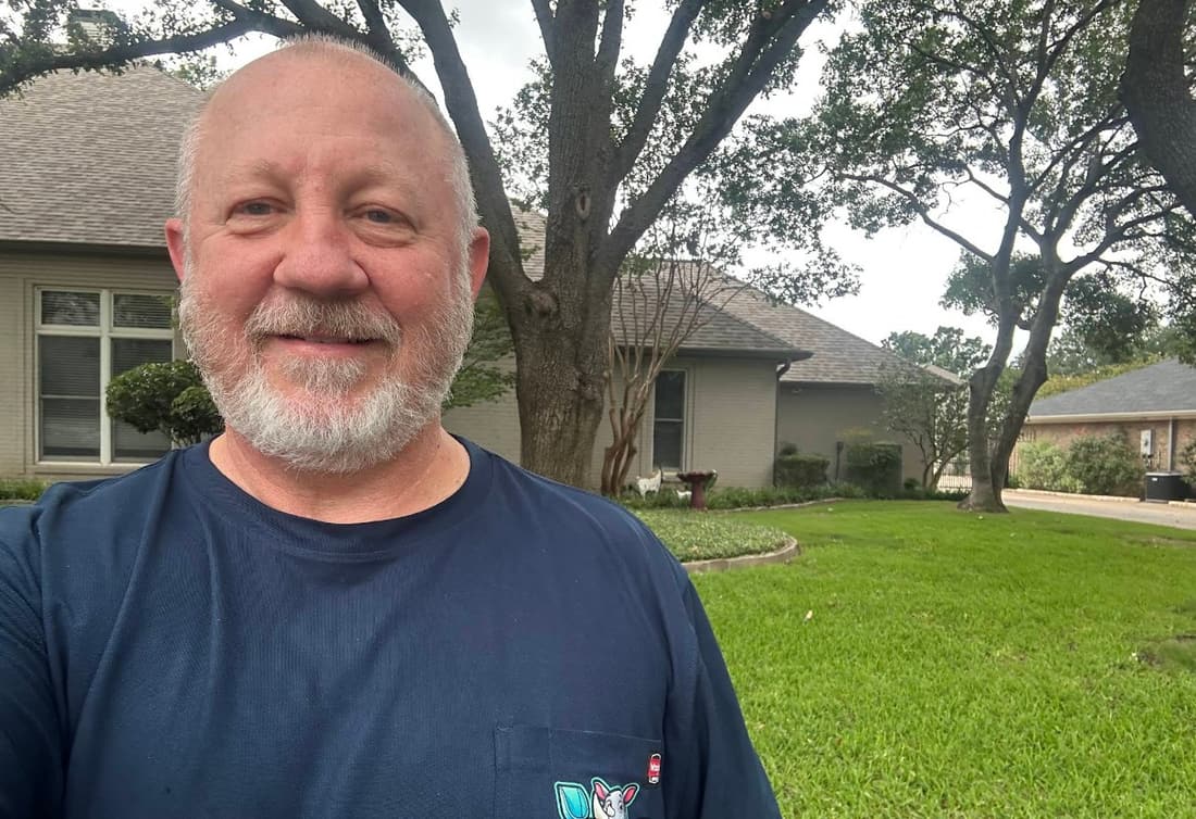 Professional Rhino Scoop dog waste removal service at a well-maintained home in Westover Hills, Texas
